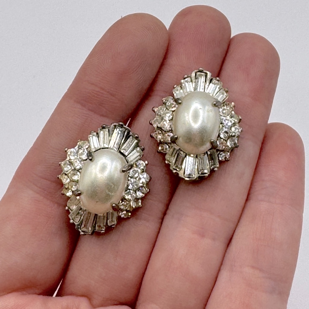 Vintage Crystal & Faux Pearl Earrings